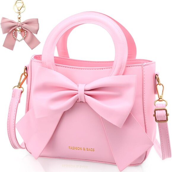 Leather Crossbody Bag Women Small Purse with Bow Pearl Charm Versatile - Picture 1 of 6